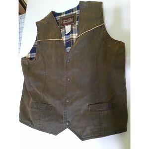 Cripple Creek L Large Faux Leather Snap Vest Flannel Lined Brown Western